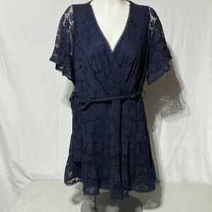 City Chic NWT Garden Kisses Navy Lace Faux Wrap Mini Dress Sz XL